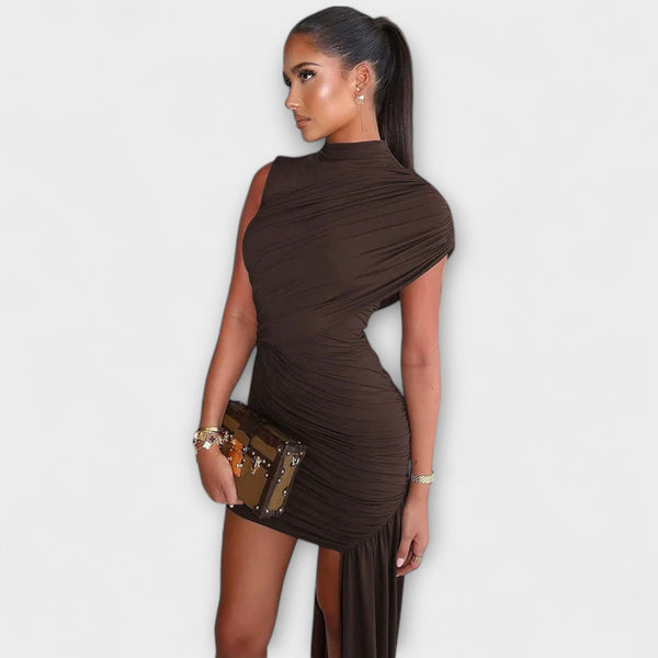 Lila ™ ｜Štýlové, úzke šaty s okrúhlym výstrihom a plisovaním